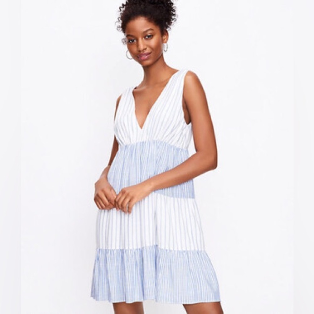 Elegant Blue and White Striped dress